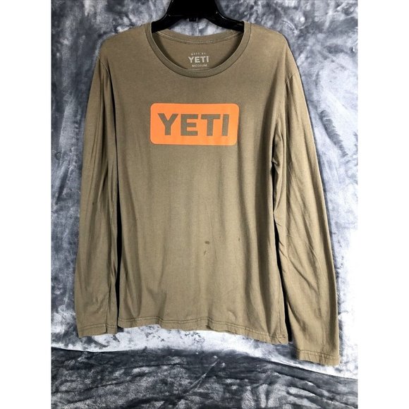 Yeti Other - Yeti Coolers Logo Shirt Men's Long Sleeve Tee Shirt Green/Orange Adult Medium